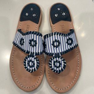 Jack Rogers blue and white sandals, women’s size 6.